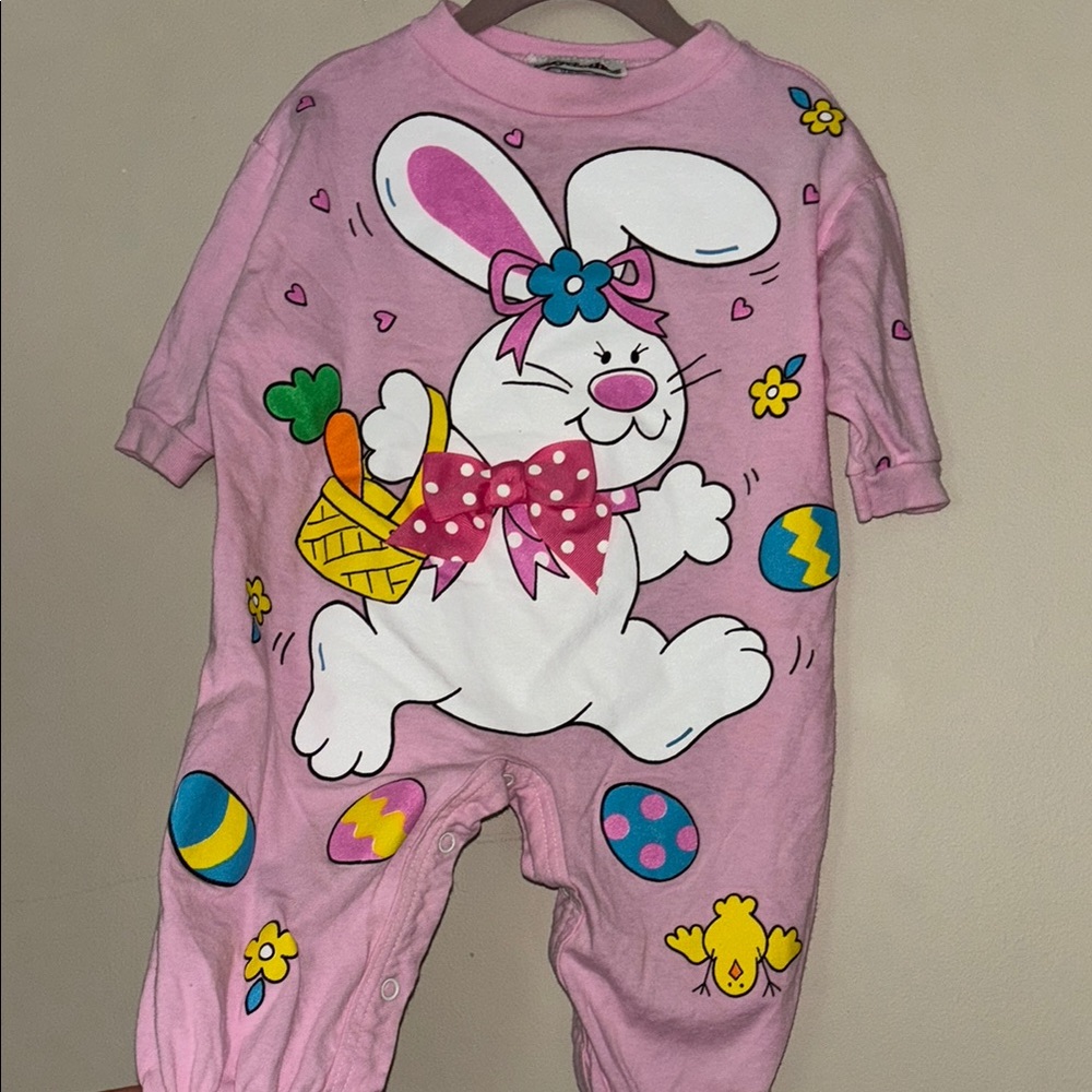 Vintage Pink Bunny Baby Onesie